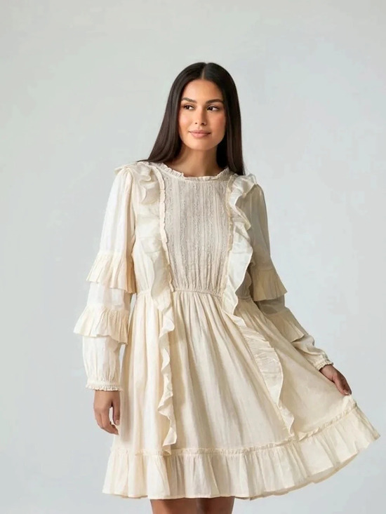 Happy Nature Dresses & Skirts - Happy Nature Ruffle Mini Dress in Peach Pink Size Small Prairie Victorian Coquet